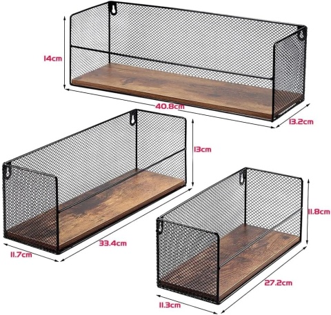 PÓŁKI ŚCIENNE HORLIMER 3 szt. czarne metal + drewno, styl rustykalny