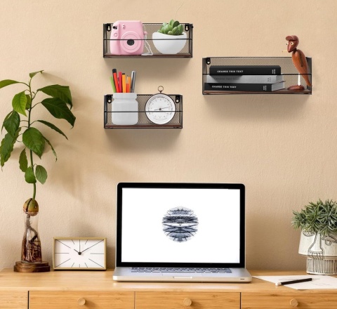 PÓŁKI ŚCIENNE HORLIMER 3 szt. czarne metal + drewno, styl rustykalny