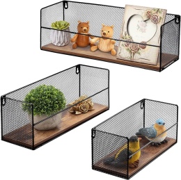 PÓŁKI ŚCIENNE HORLIMER 3 szt. czarne metal + drewno, styl rustykalny