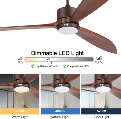 Reiga wentylator sufitowy 165cm drewno pilot 6 biegów Alexa Google Home