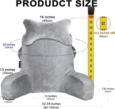 SLIGUY Poduszka do czytania, bardzo duża, 79 cm, ciemno szary