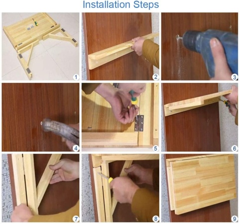STOLIK ścienny SKŁADANY STÓŁ biurko kompaktowe drewniany wiszący 80 x 60 cm
