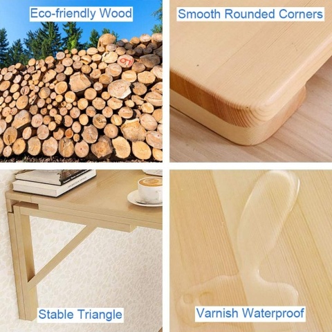 STOLIK ścienny SKŁADANY STÓŁ biurko kompaktowe drewniany wiszący 80 x 60 cm