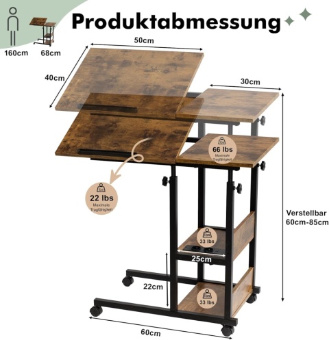 Stolik z regulacją wysokości industrialny loftowy rustykalny STOLIK BOCZNY