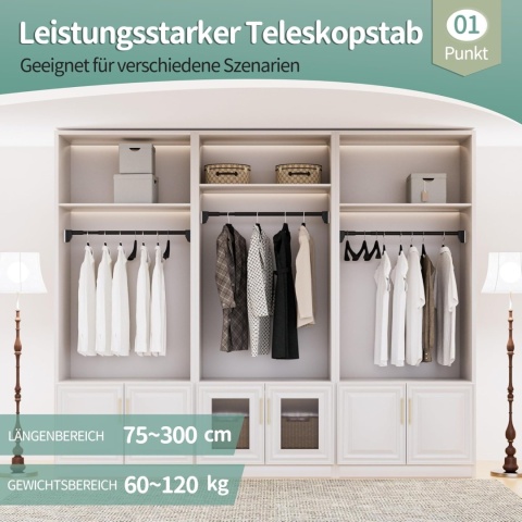 Teleskopowy drążek do zasłony prysznicowej 120-200 cm 100kg