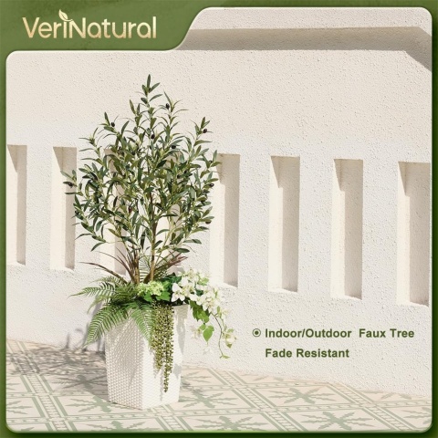 VeriNatural Kompozycja sztucznego drzewa oliwnego – 120 cm z donica