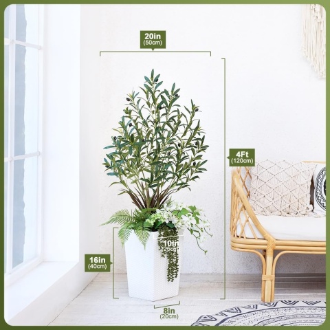 VeriNatural Kompozycja sztucznego drzewa oliwnego – 120 cm z donica