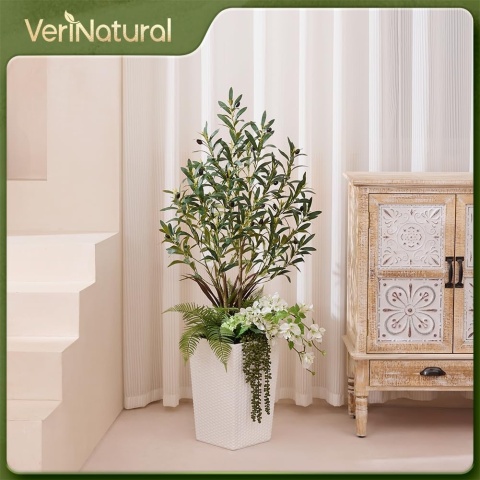 VeriNatural Kompozycja sztucznego drzewa oliwnego – 120 cm z donica