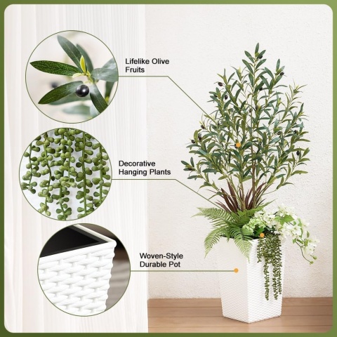 VeriNatural Kompozycja sztucznego drzewa oliwnego – 120 cm z donica