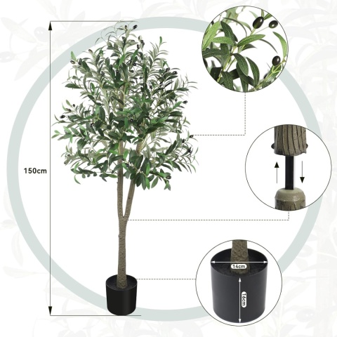 YOLEO Sztuczne drzewo oliwne, 150 cm, sztuczna roślina