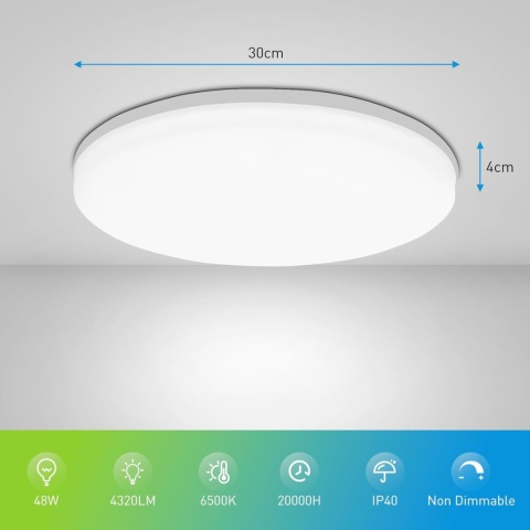 Yafido Lampa sufitowa LED, 30 cm, 48 W, 4320 lm, 6000 K, zimna biel,