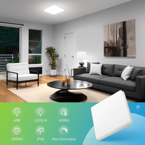 Yafido Lampa sufitowa LED, ultra cienka, 48 W, 4320 lm panel LED, 6500 K