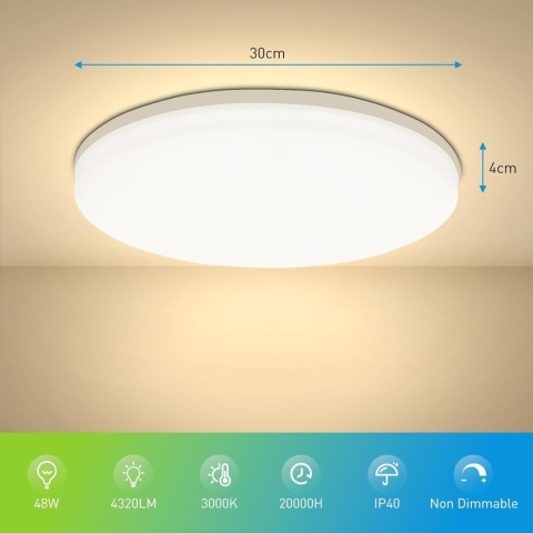 Yafido lampa sufitowa LED, ultra cienka, 48 W, 4320 lm, panel LED, 3000 K