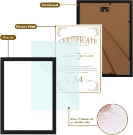 ZESTAW 15 RAMEK CZARNYCH A4 HORLIMER z usłojeniem drewna