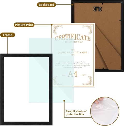 ZESTAW 15 RAMEK CZARNYCH A4 HORLIMER z usłojeniem drewna