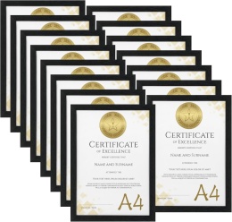 ZESTAW 15 RAMEK CZARNYCH A4 HORLIMER z usłojeniem drewna