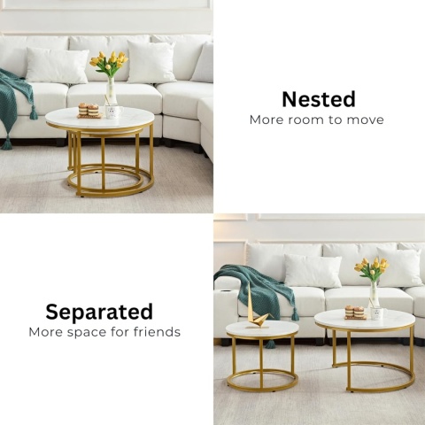 Zestaw 2 Ław Stolik Kawowy Złoty Marmur 70 cm , 50 cm