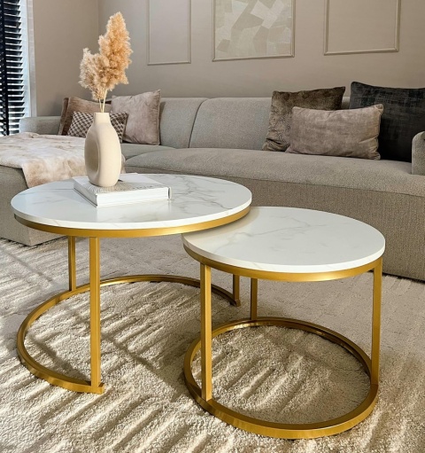 Zestaw 2 Ław Stolik Kawowy Złoty Marmur 70 cm , 50 cm