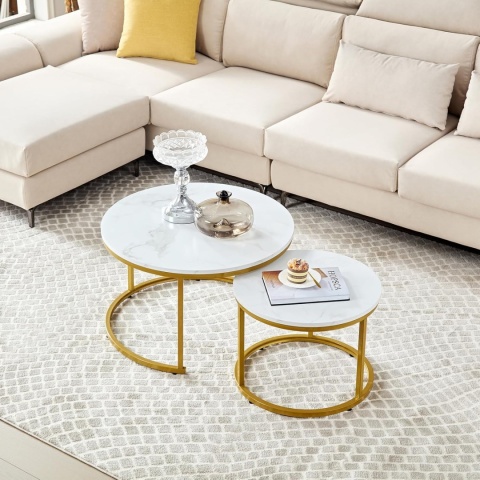 Zestaw 2 Ław Stolik Kawowy Złoty Marmur 70 cm , 50 cm