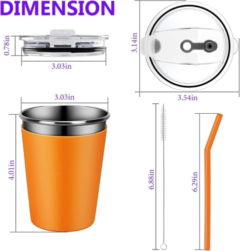 Zestaw 5 kubków ze stali nierdzewnej Hikrxya z pokrywkami i słomkami 360 ml