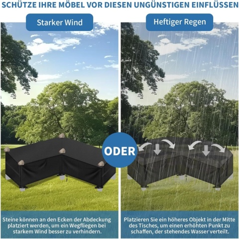 wiipara Pokrowiec na meble ogrodowe w kształcie litery L, wodoszczelny, 215 x 215 x 80 x 87 cm,