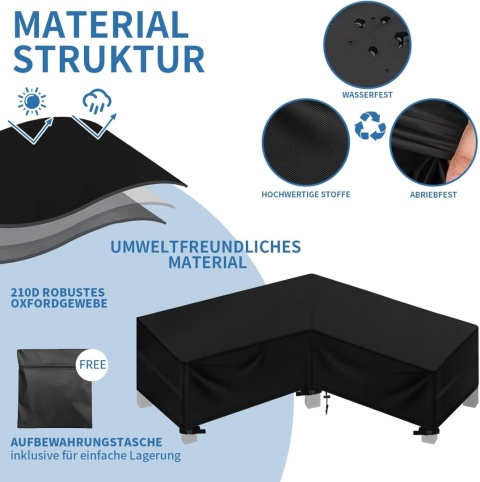wiipara Pokrowiec na meble ogrodowe w kształcie litery L, wodoszczelny, 215 x 215 x 80 x 87 cm,