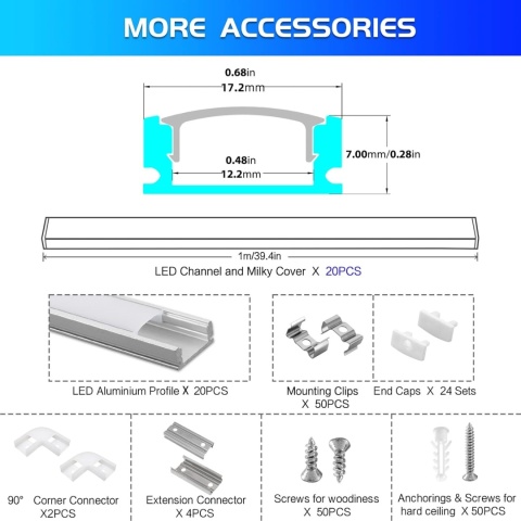 20 sztuk listwy aluminiowe LED Chesbung 1 metr U-profil aluminiowy zestaw