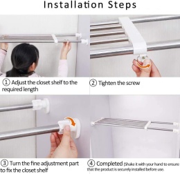 BAOYOUNI – regulowana półka 50–80 cm, organizer do szafy/kuchni