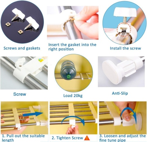 BAOYOUNI – regulowana półka 50–80 cm, organizer do szafy/kuchni