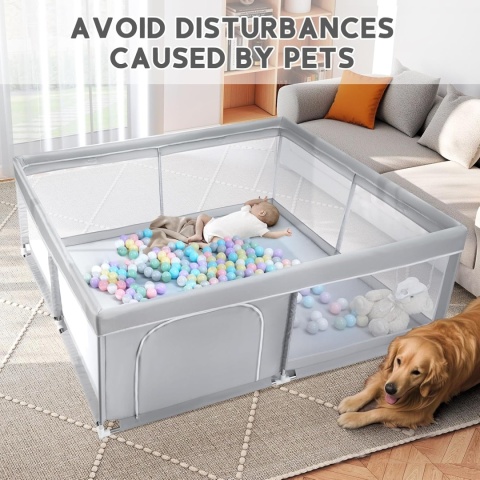 BEJOY Duży kojec dla niemowląt 180 x 200 cm z siatką i piankową ochroną