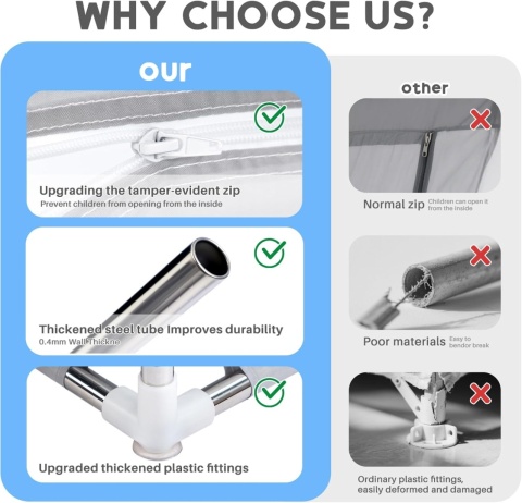 BEJOY Duży kojec dla niemowląt 180 x 200 cm z siatką i piankową ochroną