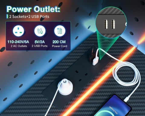 BIURKO GAMERSKIE LED 80X50CM GNIAZDKO CZARNE