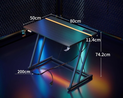 BIURKO GAMERSKIE LED 80X50CM GNIAZDKO CZARNE