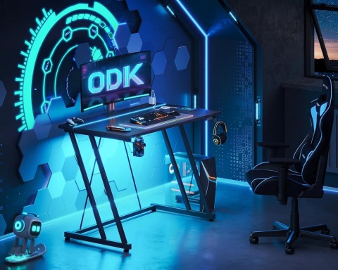 BIURKO GAMERSKIE LED 80X50CM GNIAZDKO CZARNE