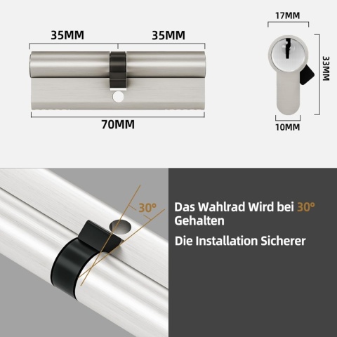 Cylinder zamykający 35/35, zamek bębenkowy z 5 kluczami