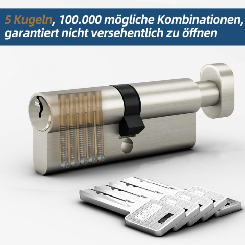 Cylinder zamka do Drzwi Wkładka ChiliTec 60 mm z 5 kluczami bezpieczeństwa