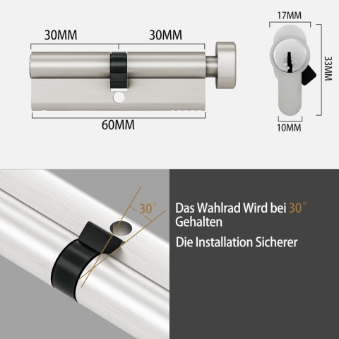 Cylinder zamka do Drzwi Wkładka ChiliTec 60 mm z 5 kluczami bezpieczeństwa