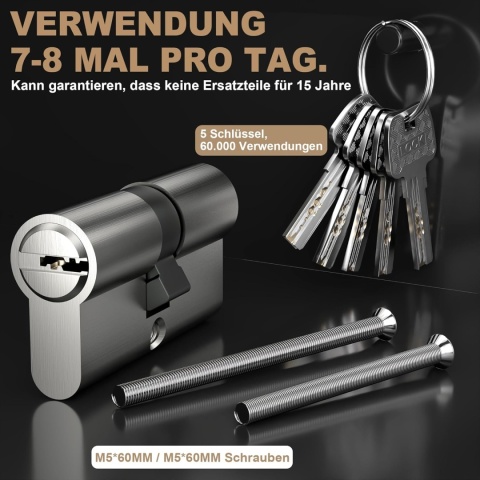 Cylinder zamka 30/30, zamek bębenkowy z 5 kluczami