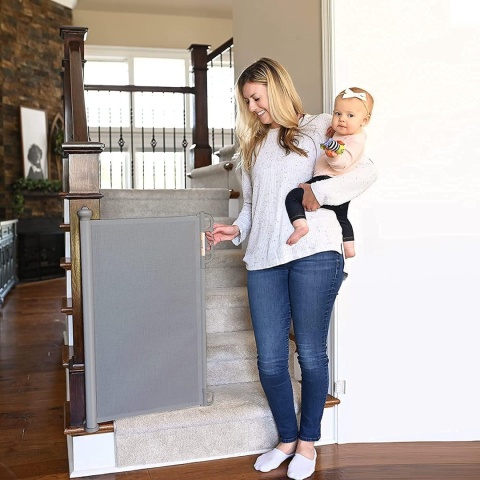 Drzwiowa bramka bezpieczeństwa, rozszerzalna, 150x83 cm, szara