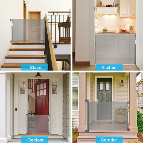 Drzwiowa bramka bezpieczeństwa, rozszerzalna, 150x83 cm, szara