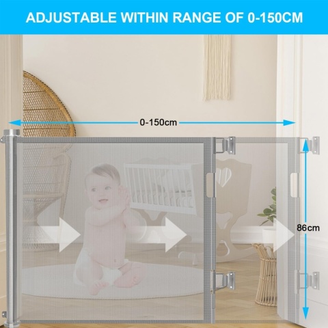 Drzwiowa bramka bezpieczeństwa, rozszerzalna, 150x83 cm, szara