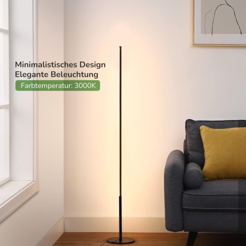 EDISHINE Lampa Podłogowa LED 3000K, 147 cm, ściemnialna z Przełącznikiem