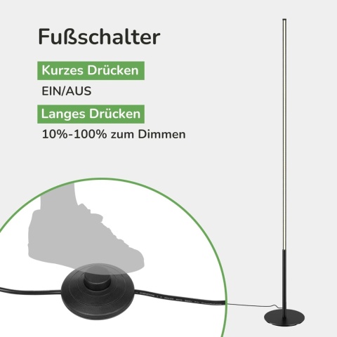 EDISHINE Lampa Podłogowa LED 3000K, 147 cm, ściemnialna z Przełącznikiem