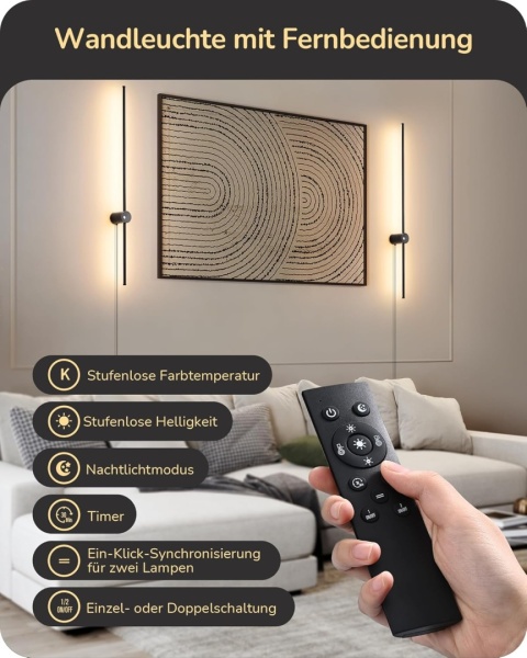 EDISHINE Lampa ścienna LED, z pilotem sterowania i przełącznikiem dotykowym