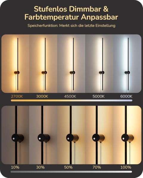 EDISHINE Lampa ścienna LED, z pilotem sterowania i przełącznikiem dotykowym