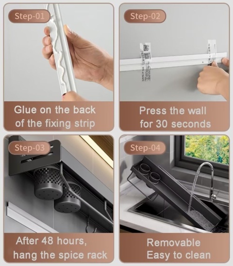 Półka kuchenna Ruiqas Spice Rack, metalowa, samoprzylepna, czarna