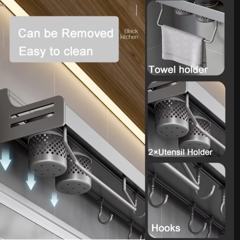 Półka kuchenna Ruiqas Spice Rack, metalowa, samoprzylepna, czarna