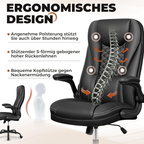 Ergonomiczne krzesło biurowe, funkcja przechylania 135°, z regulacją wysokości