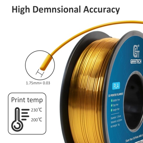Filament PLA Geeetech Silk 1,75 mm do drukarek 3D, metaliczny, błyszczący, 1 kg