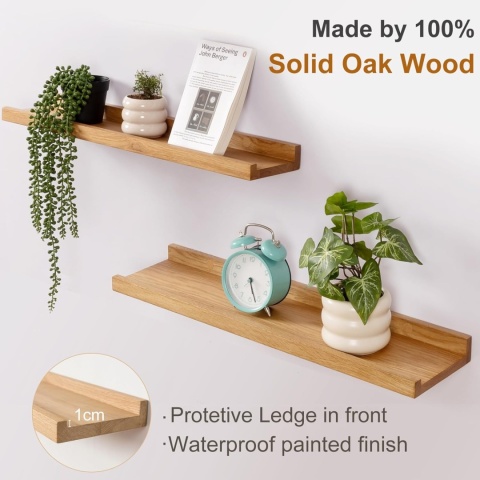 GIEANOO PŁYWAJĄCA PÓŁKA Z LITEGO DREWNA DĘBOWEGO 120 X 10 CM NATURALNY DĄB